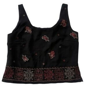 Vintage Studio1 Black Embroidered Paisley 90’s Bohemian Embellished Sheer Top L
